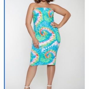 Plus tube top tie dye dress
